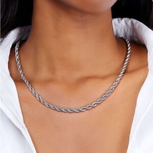New! Sterling Silver Finish 5mm Rope Chain 18”Length
